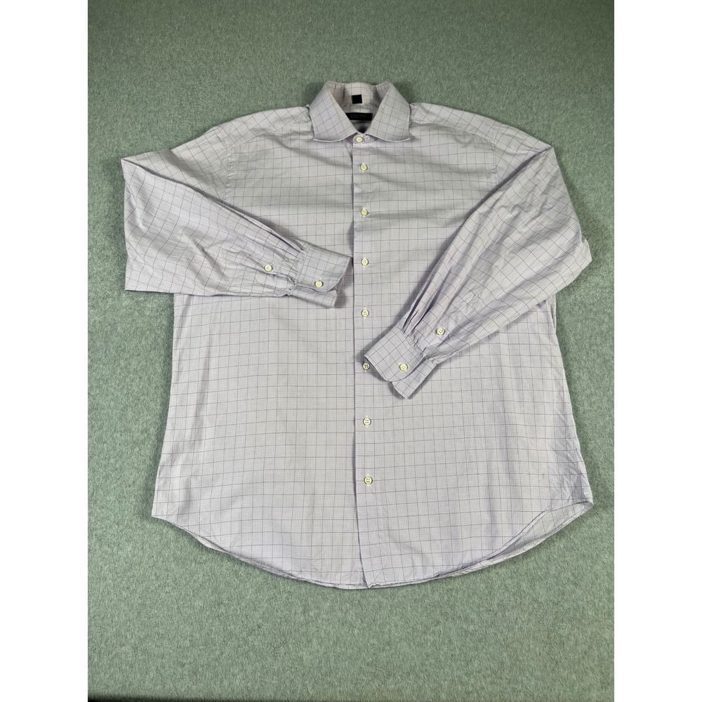 Barneys New York Mens Dress Shirt 16-R Purple Check Cotton Made in Italy READ